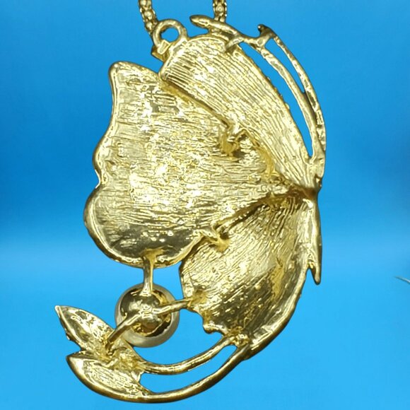 Colorful Rhinestone Butterfly Pendant Necklace w/ Pearl Accent Gift Boxed - Picture 5 of 5